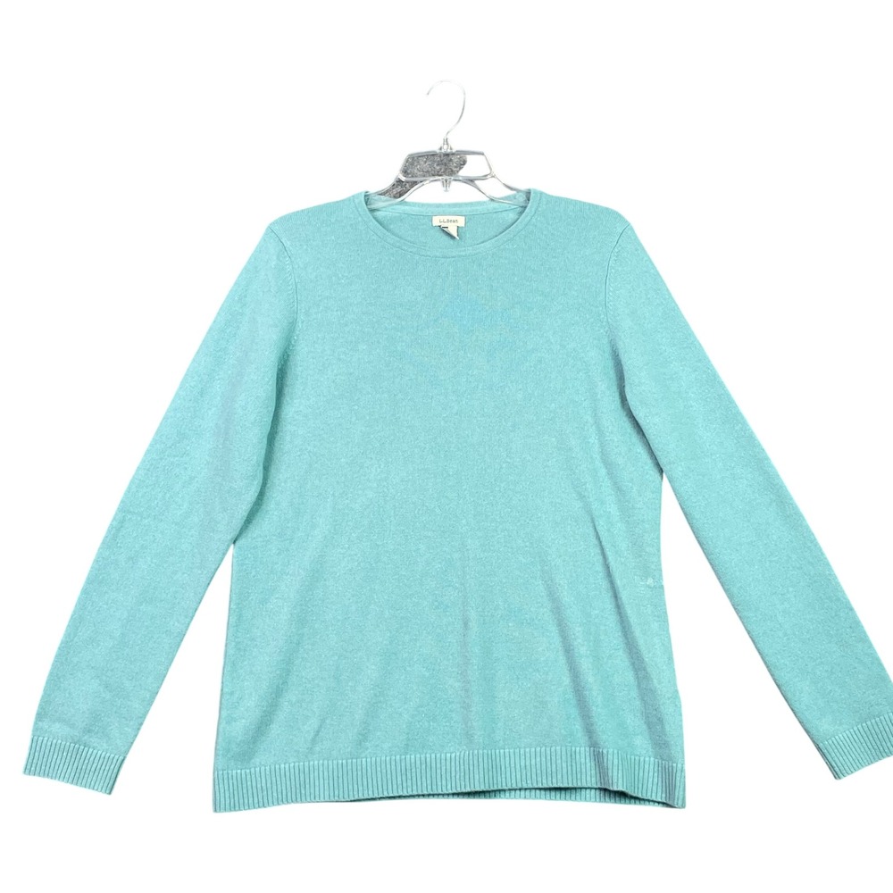 LL Bean Cashmere Sweater Women Large Blue Crew Neck Long Sleeve Pullover Travel
